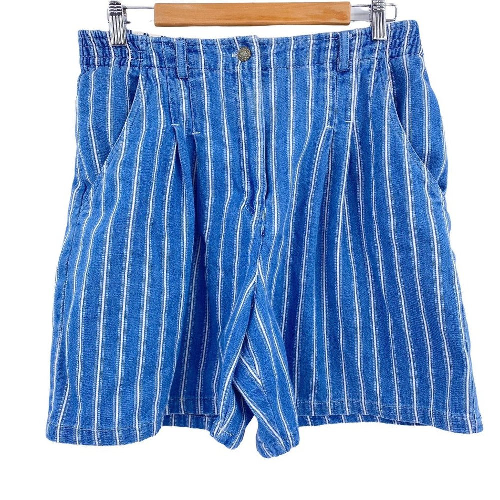 Vintage Studio Wear Mom shorts high waist pleated stripes‎ size Medium 30W Blue